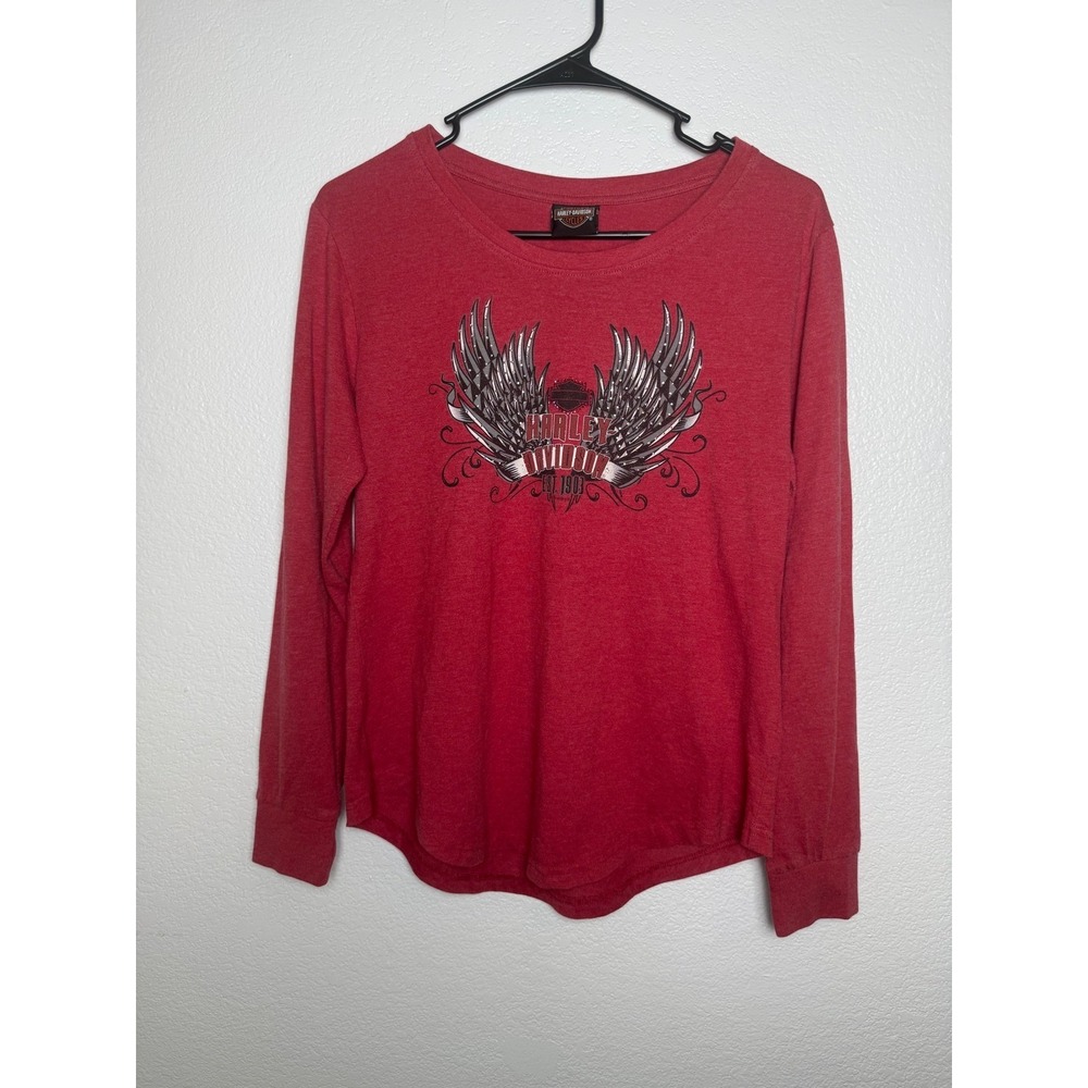 Harley Davidson Womens Red Long Sleeve Winged‎ Graphic T-Shirt El Paso TX Large